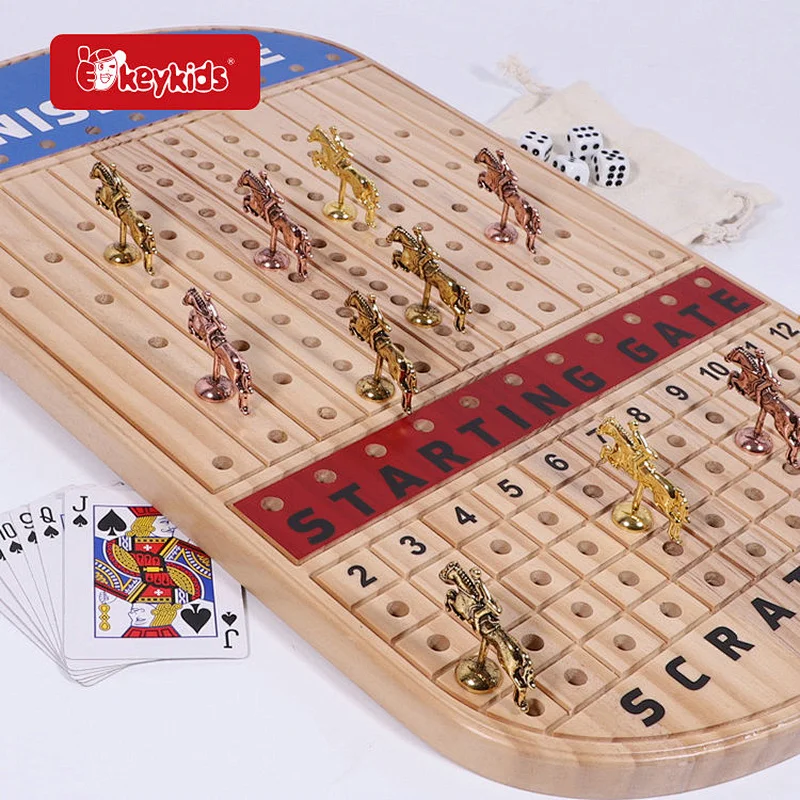 Wooden Horseracing Board Game with Metal Horses, Card & Dice W11A152
