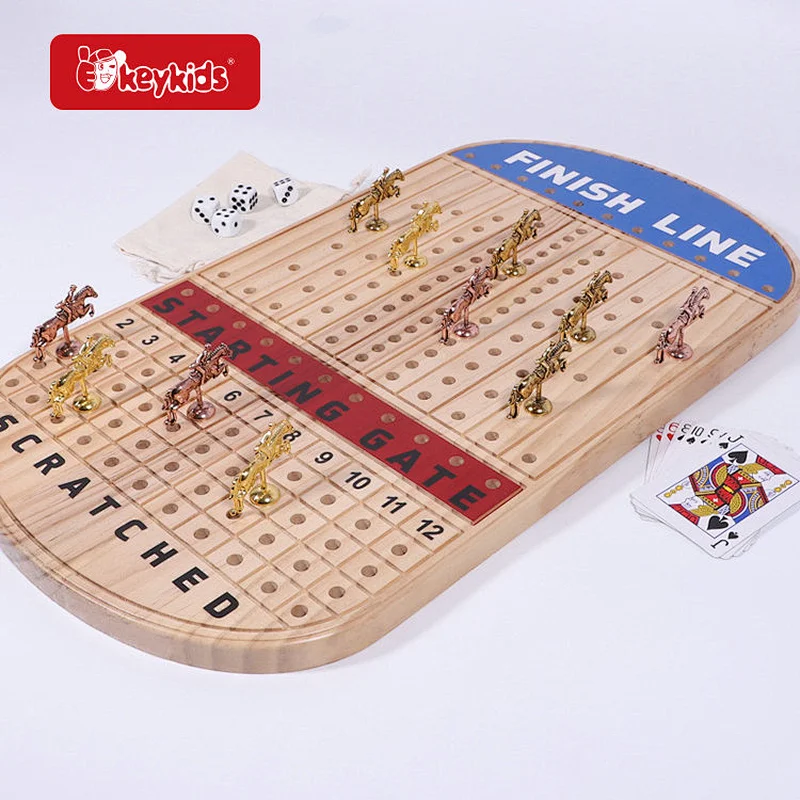 Wooden Horseracing Board Game with Metal Horses, Card & Dice W11A152