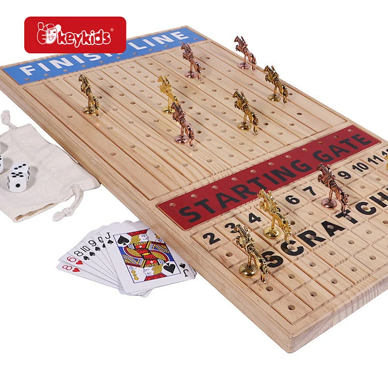 Wooden Horseracing Board Game with Metal Horses, Card & Dice W11A152